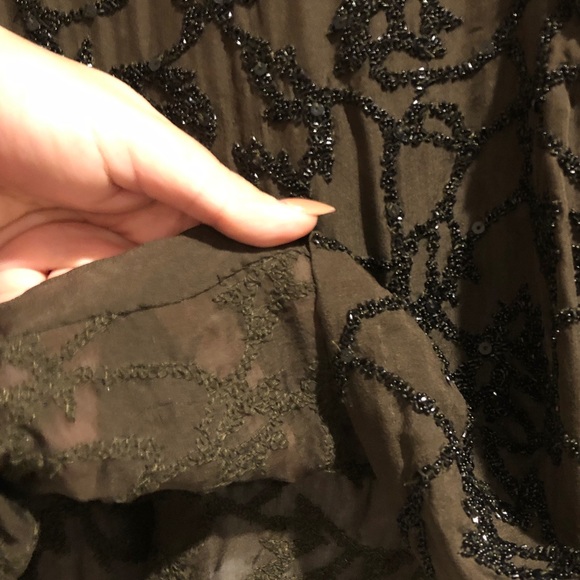 Beaded Designer Dries Von Noten silk long sleeve top with elastic waist - Picture 11 of 15